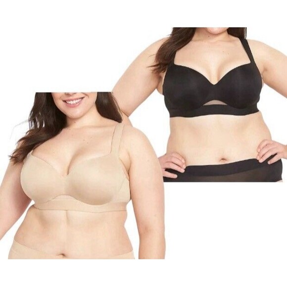 Cacique 46DDD Lot Of 2 Bras Nude & Black Lightly Lined Balconette Bra Underwire - Picture 7 of 10